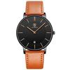 Men's Minimalist Analog Watch Leather Strap Date Display Orange Blue 04-Orange Black