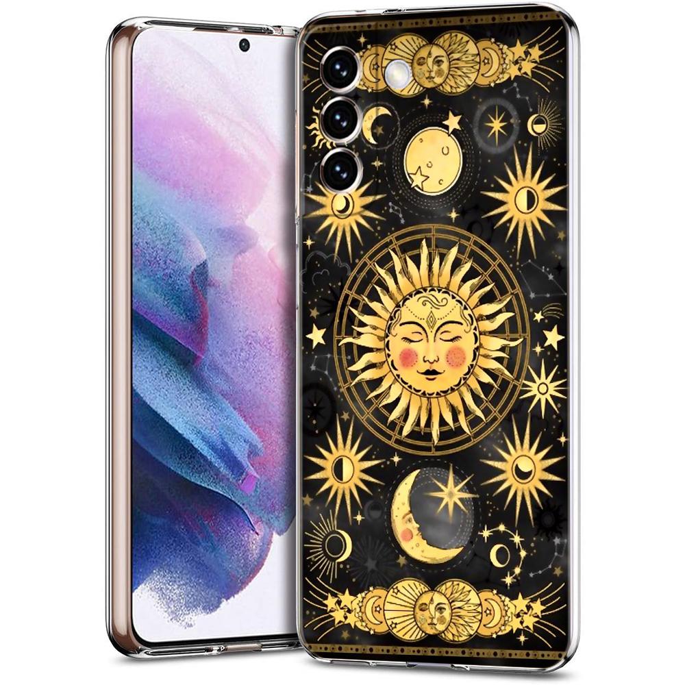 Transparent Phone Case Cover for Samsung Galaxy S25 S24 S23 S22 S20 S21 FE Ultra S24 S23 S10 S10E Plus 5G Sun Moon Stars Pattern