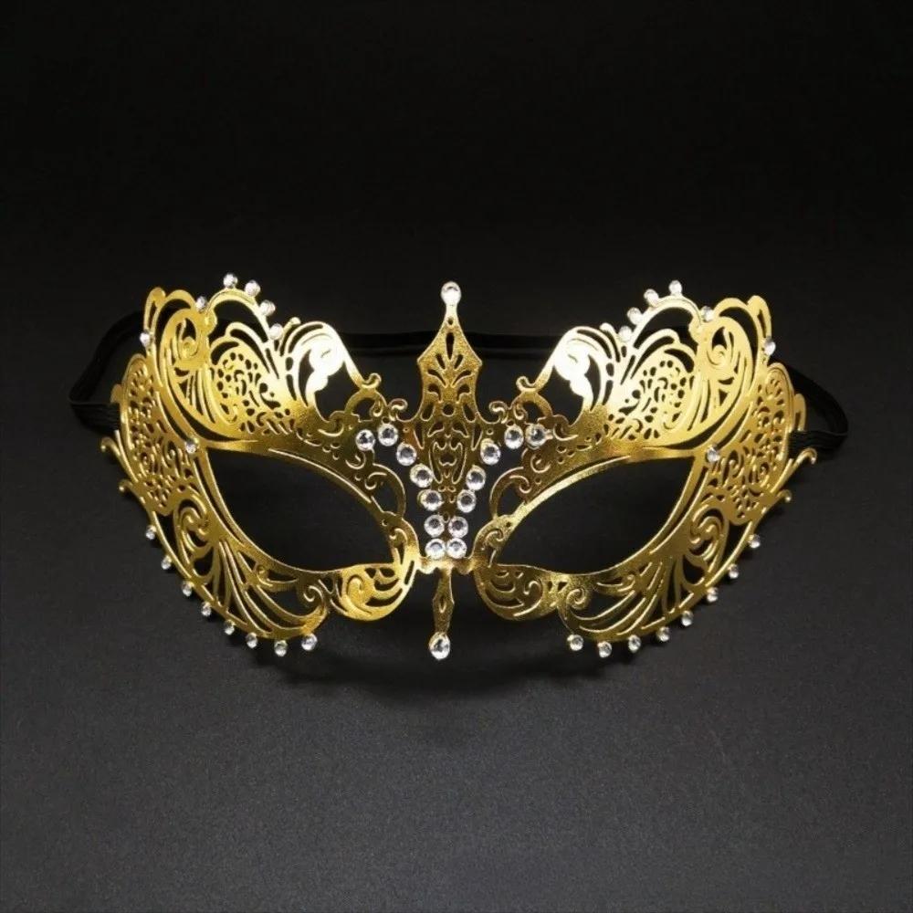 Black Gold Skull Metal Mask Halloween Rhinestone Half Face Venetian Masquerade Men White Women Skull Party Mask