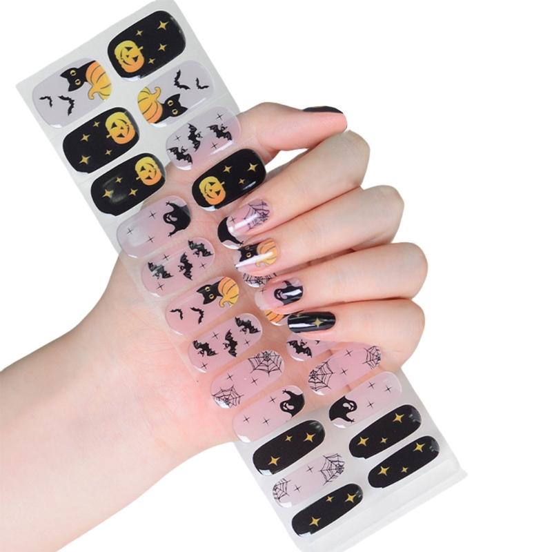 

Semi Cured Nails Polish Wraps Halloween Nails Stickers Glow in the Dark Gels Nails Strips Nails Art Decoration