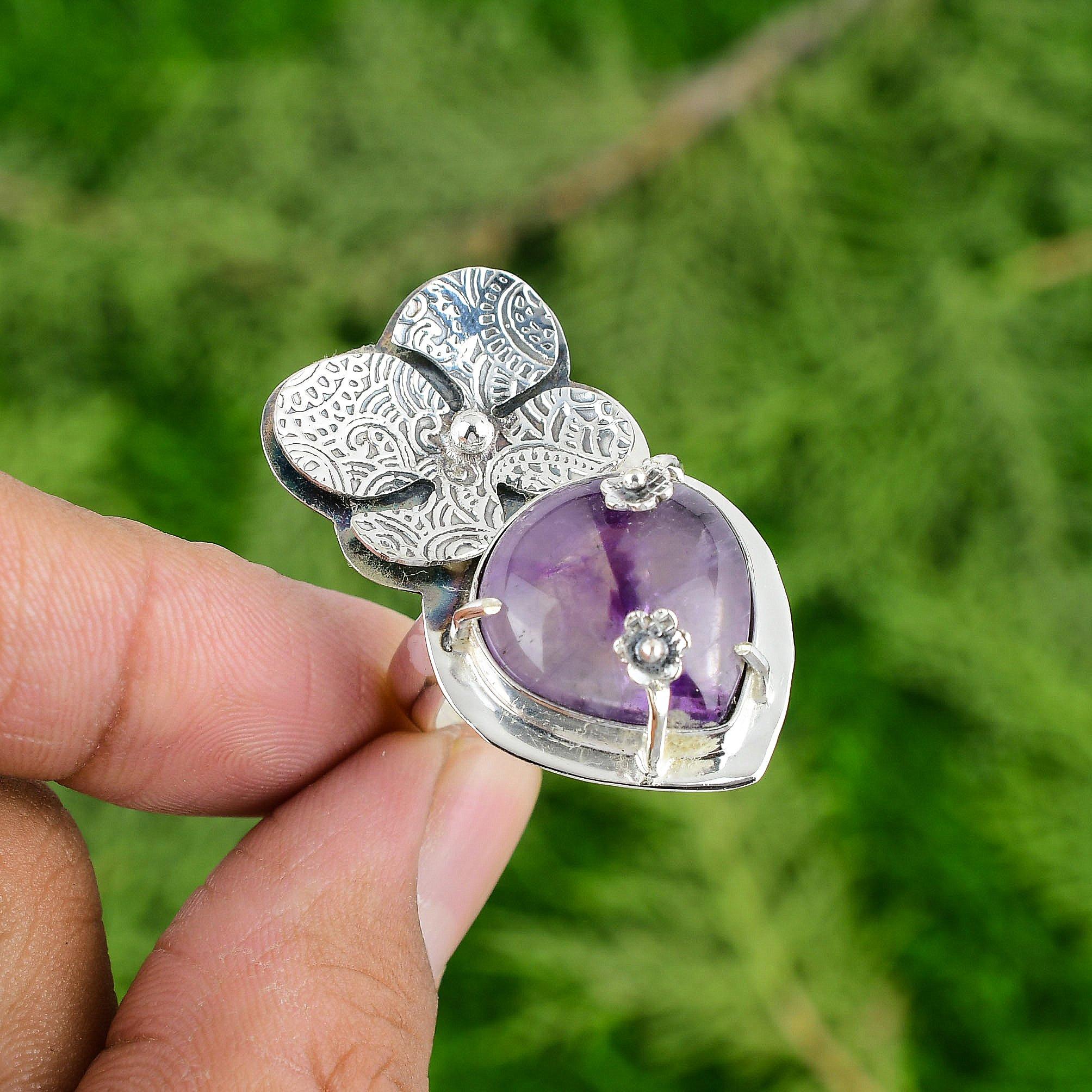 

Серебро 925 пробы Звезда Аметист Камень Заявление Цветок Февраль Рождение Кольцо Ювелирные изделия Adjustable