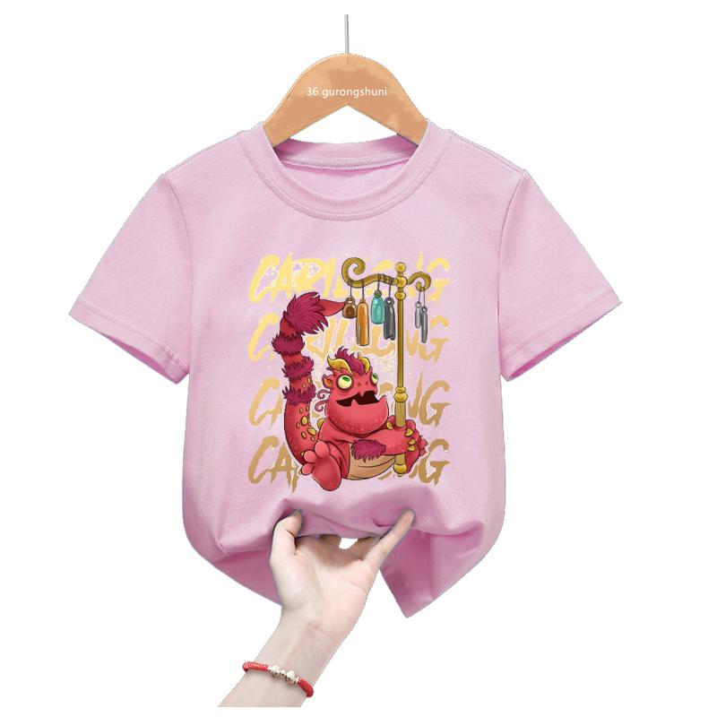 My singing monster character Hoola and Pompom pattern printed summer children s casual   short-sleeved shirt 100