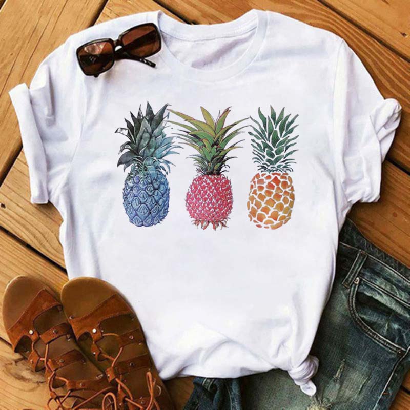 Maycaur Tee Women T-shirt Summer Short Sleeve Avocado Print Clothes Fashion Cartoon Fruit Graphic T Shirt Kawai Female Tops TEE