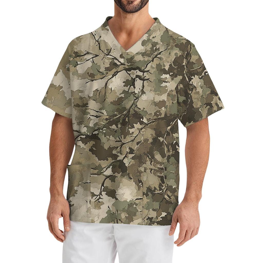 Pánské ležérní tričko s krátkým rukávem, véčkovým výstřihem a potiskem, s přední kapsou