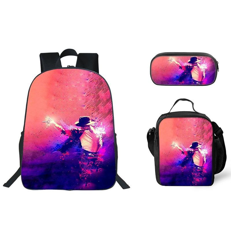 Student Backpack Lunch Bag Pencil Case 3-Piece Set, Waterproof Durable Large Capacity, MJ Pattern, Kids School Bag Set