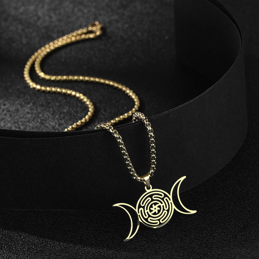 Divination Hekate Rad Altar Halsketten für Frauen Hexe Wicca Sonne Dreifache Mondgöttin Edelstahl Gotische Halskette Schmuck