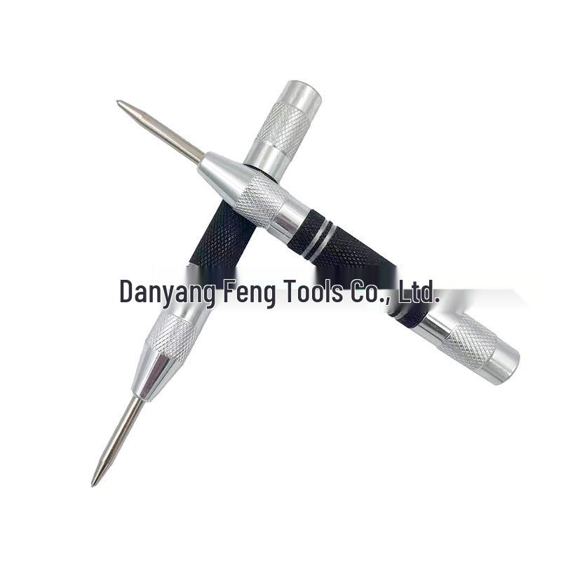 Cross-Mirror Silver-Black Semi-Automatic Center Punch: High-Precision Spring Locator
