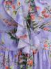 Rosegal Plus Size Rose Flower Leaf Print Ruffles Cold Shoulder Dress