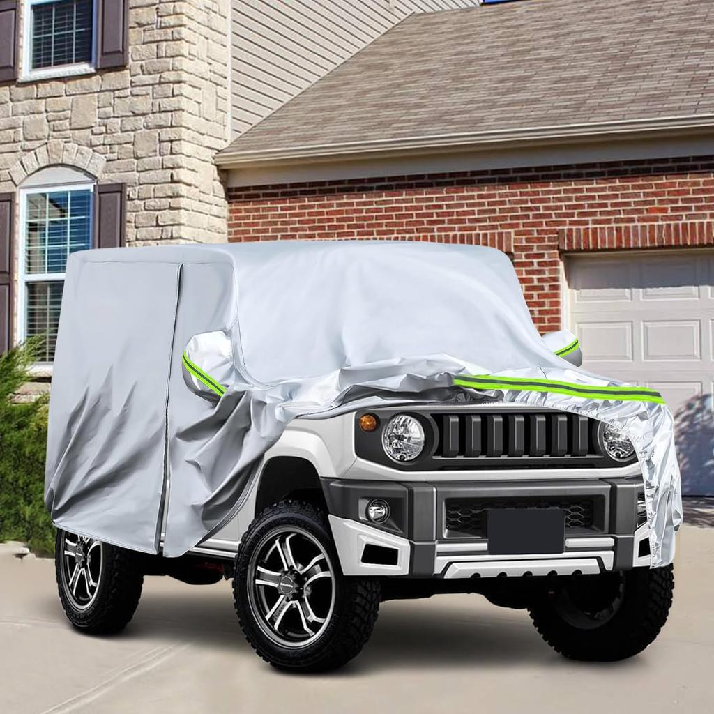 Tusamika Car Cover for Suzuki Jimny Sierra Thick and Yellow Sand Includes Elastic Windproof Suitable for All Quality Silver