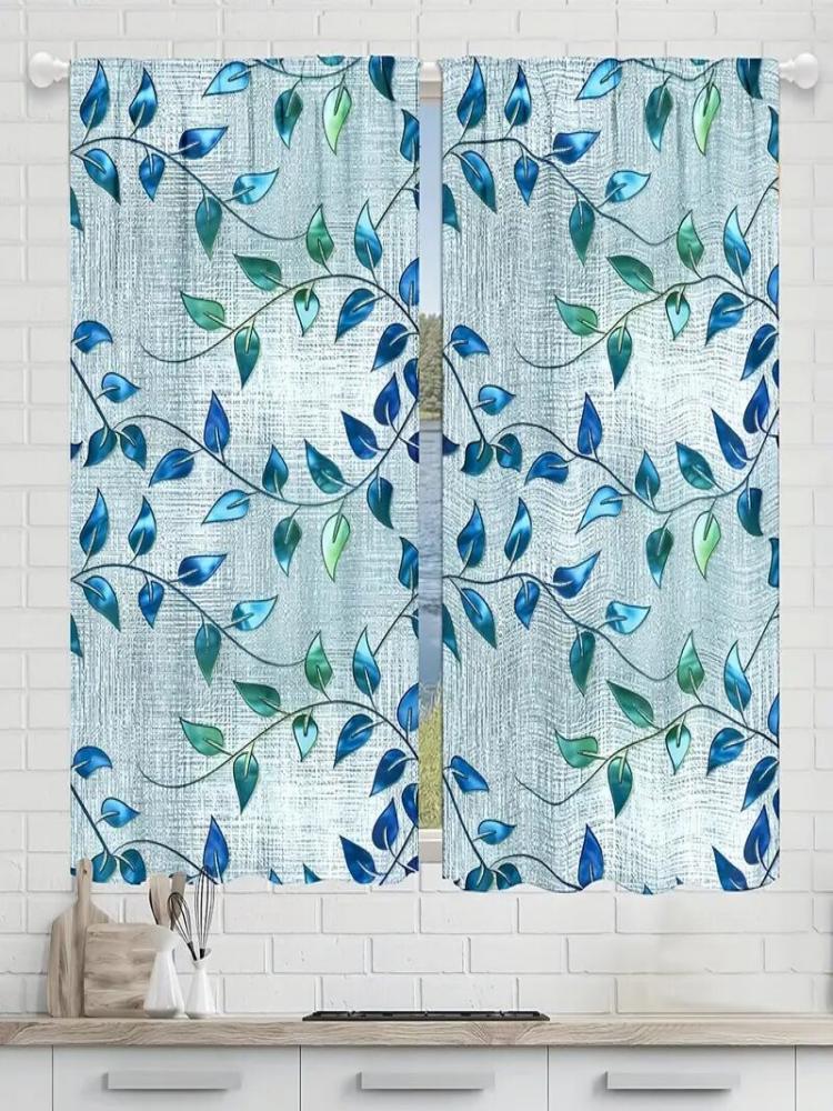 2 Pieces - Colorful Leaf-patterned Printed Curtains, Window Decorations, Home Decorations, Room Decorations