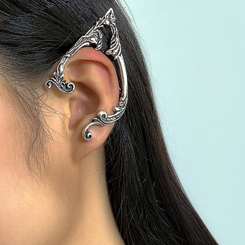 Sweet Cool Dark Wind Rose Elf Stud Earrings Female, Retro Creative Halloween Silhouette Ear Clips