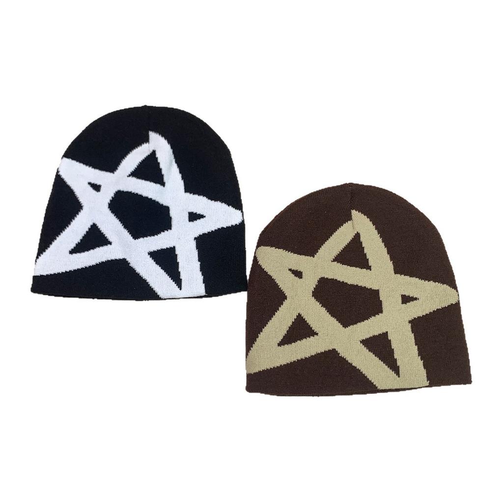 Pentagram Jacquard Simple Knitted Hat Men And Women Warm Street Personality Hip Hop Skateboard Pullover Hat