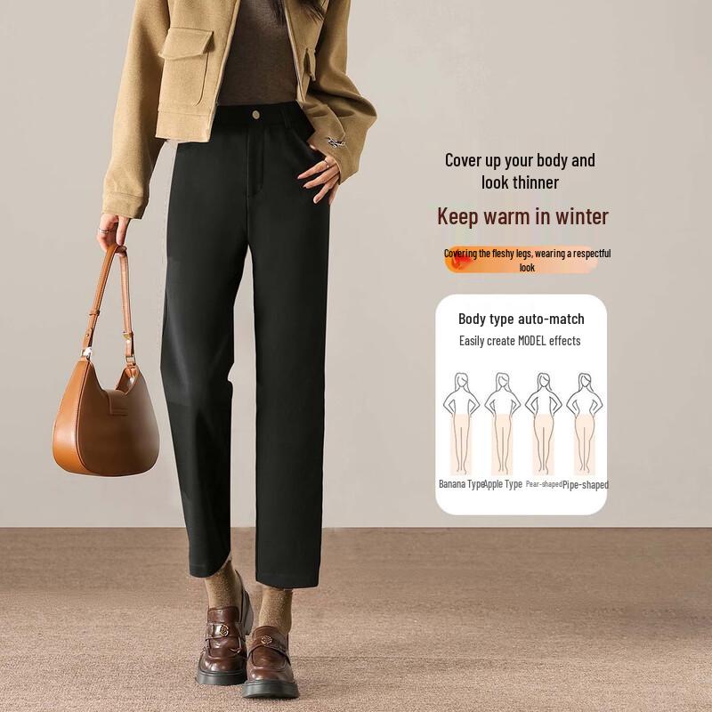 Handu Yishe Women s Slimming Fleece-Lined Petite Cigarette Pants L