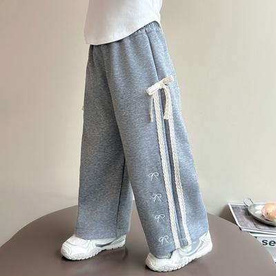 Girls Bow Straight Pants Autumn Spring Kids Fashion Wide Leg Trousers Autumn New Children Elastic Casual Sweatpants