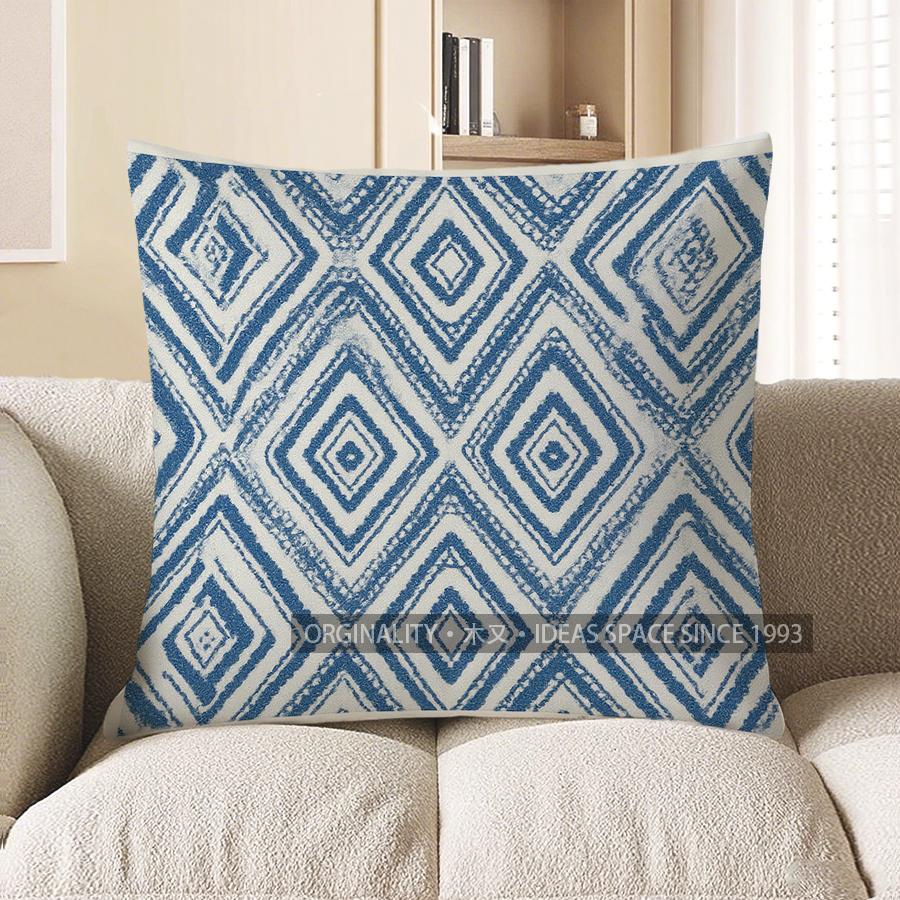 Home Decor Geometric Blue And White Pattern Throw Pillow Pattern Cushion Cover Suitable For Sofa Bedroom Car Pillow Cover