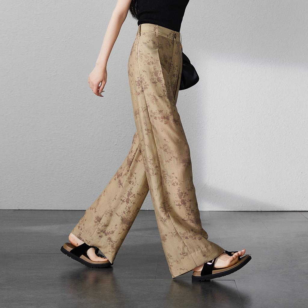 Fashionable printed casual wide leg pants for women in 2026 summer, thin, casual, loose and versatile, slimming and floor hugging pants