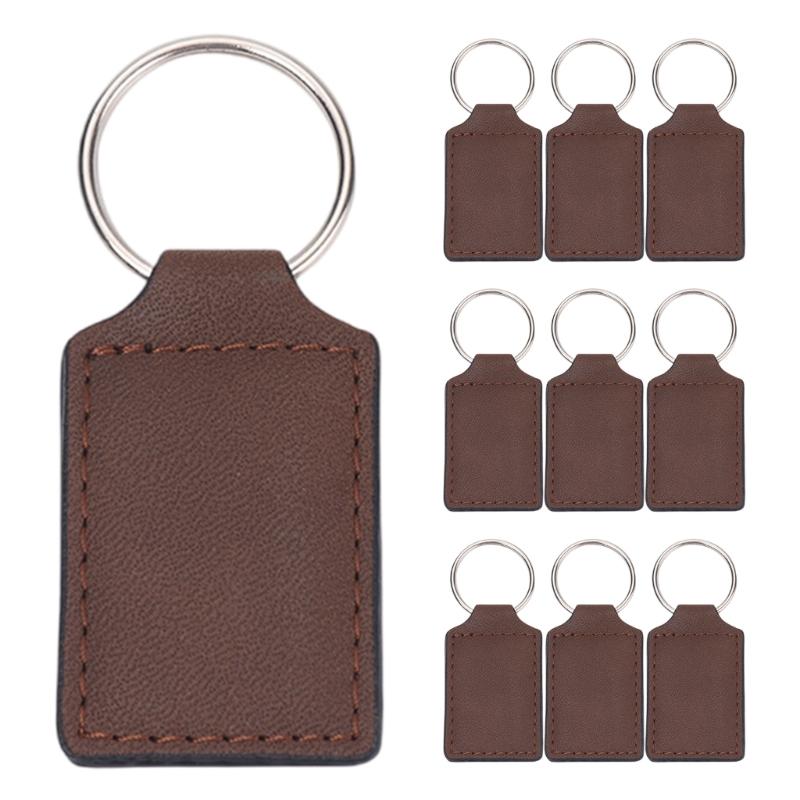 Pack Of 10 Sublimation Blank Keyring Pendant Heat Transfer PU Leather Keychains for Men Women Birthday Father's Day Gift