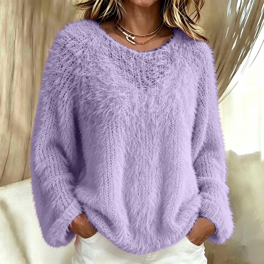Damen Flauschiger Langarm Rollkragen Pullover Top in Farben