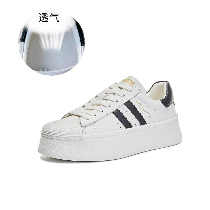 The first layer of cowhide white shoes for women's 2025 spring new shell head versatile board shoes casual height-increasing shoes versatile women's s
