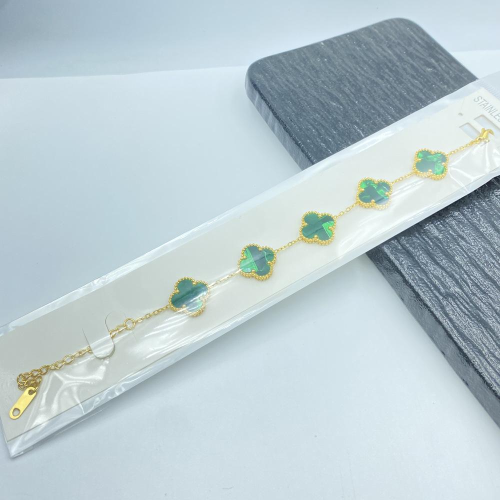 15MM Titanová ocel Čtyřlístek Pět květů Náramek Vysoce kvalitní Neztrácí barvu Dámský náramek