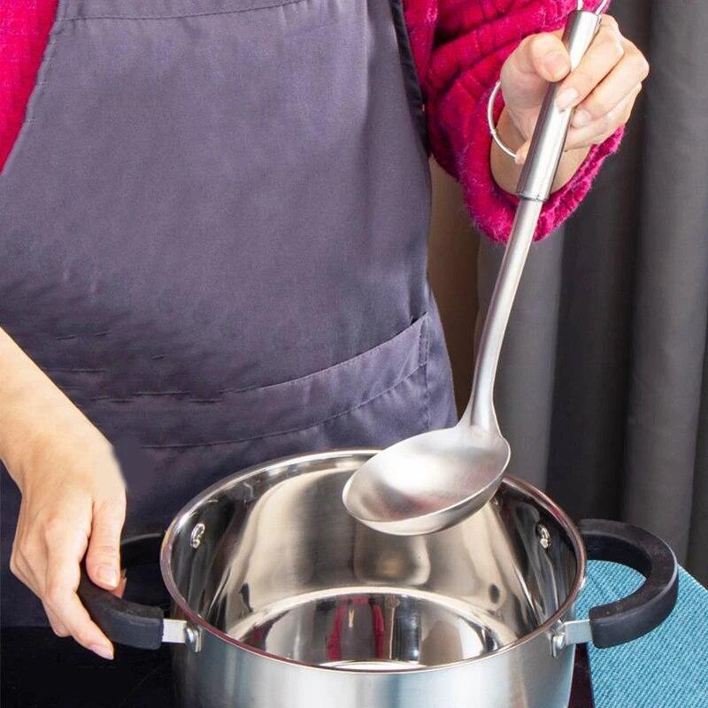 

Кухонная ложка для готовки из нержавеющей стали, бытовая ложка для кастрюли, ложка для супа, принадлежности для отеля, кухонные инструменты для барбекю на открытом воздухе серебряный