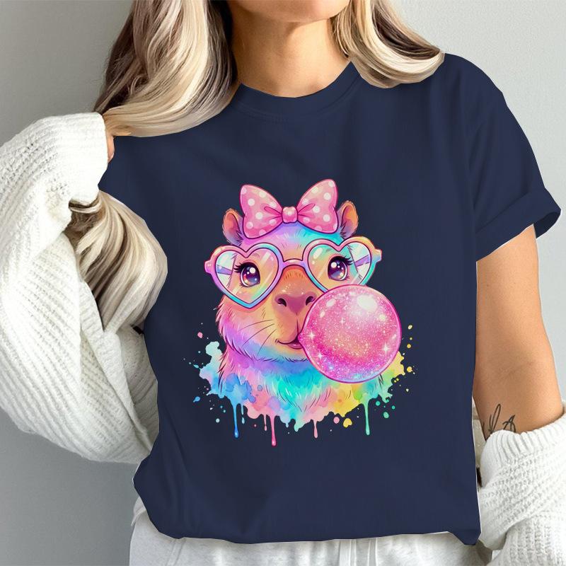 Watercolor Capybara Anime Cute Women T Shirt Fashion Casual Graphic TShirts Short Sleeve Tee Tops Summer Fashion TShirt Mujer