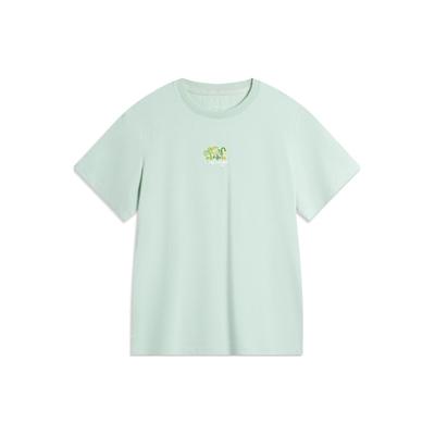 Li Ning Chinese Culture Series Painting Print Casual Slim Fit Short Sleeve T-Shirt Women T-Shirt Ice-Green AHSU330-2