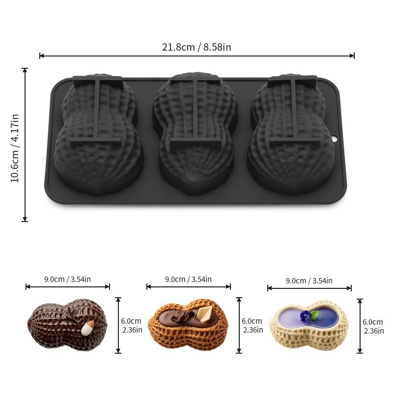 3-Cell Peanut Silicone Mold for Professional Chocolate Mousse Cake Pastry Production чёрный