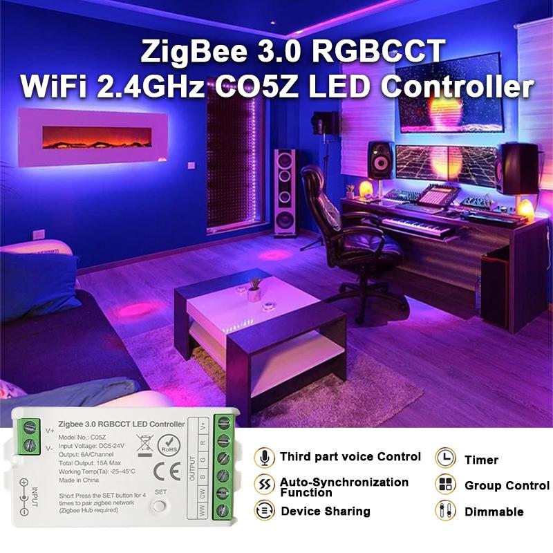 Zigbee 3.0 LED Controller WiFi APP Remote for PWM Dim CCT RGB RGBW RGBCCT LED Strip Bridge Tuya Gateway Voi Control DC5V-24V