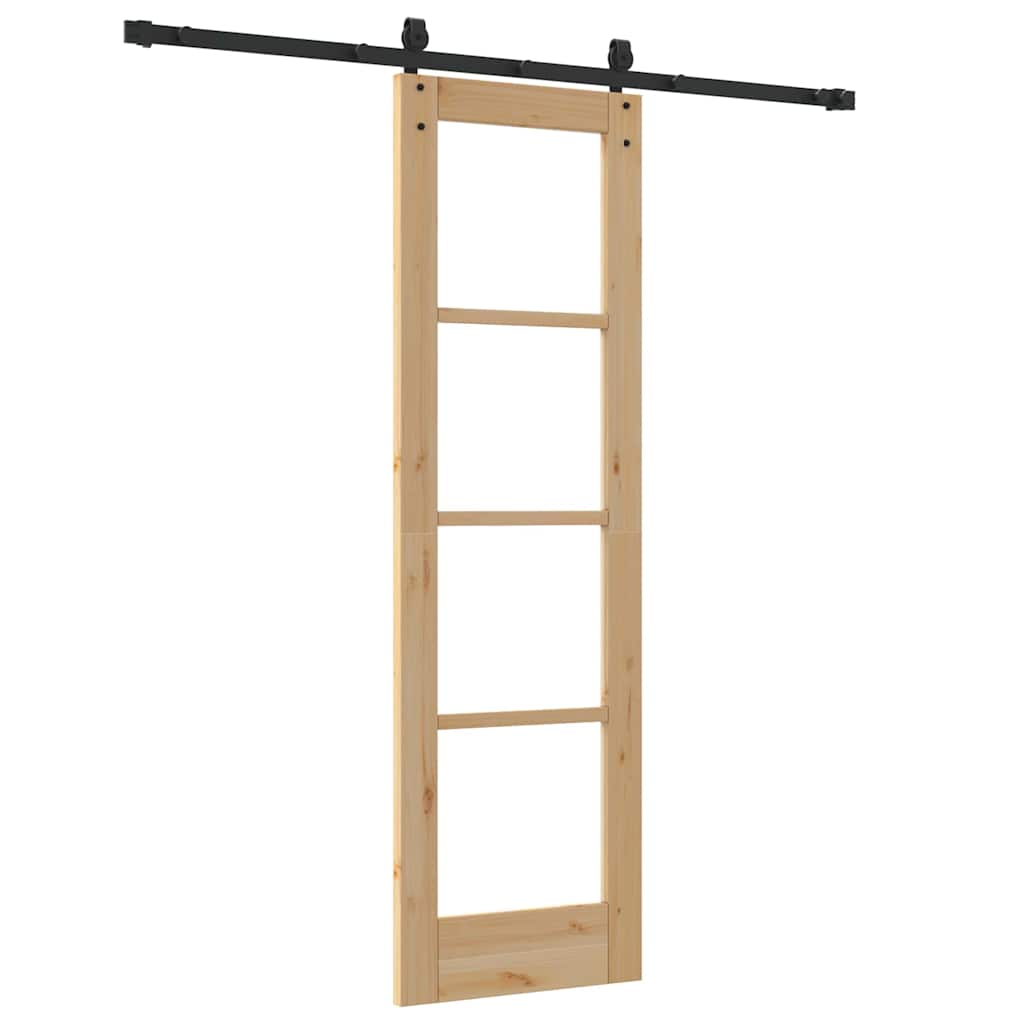 Sliding Door Natural 61 X 198.5 Cm Solid Pine Wood and Glass