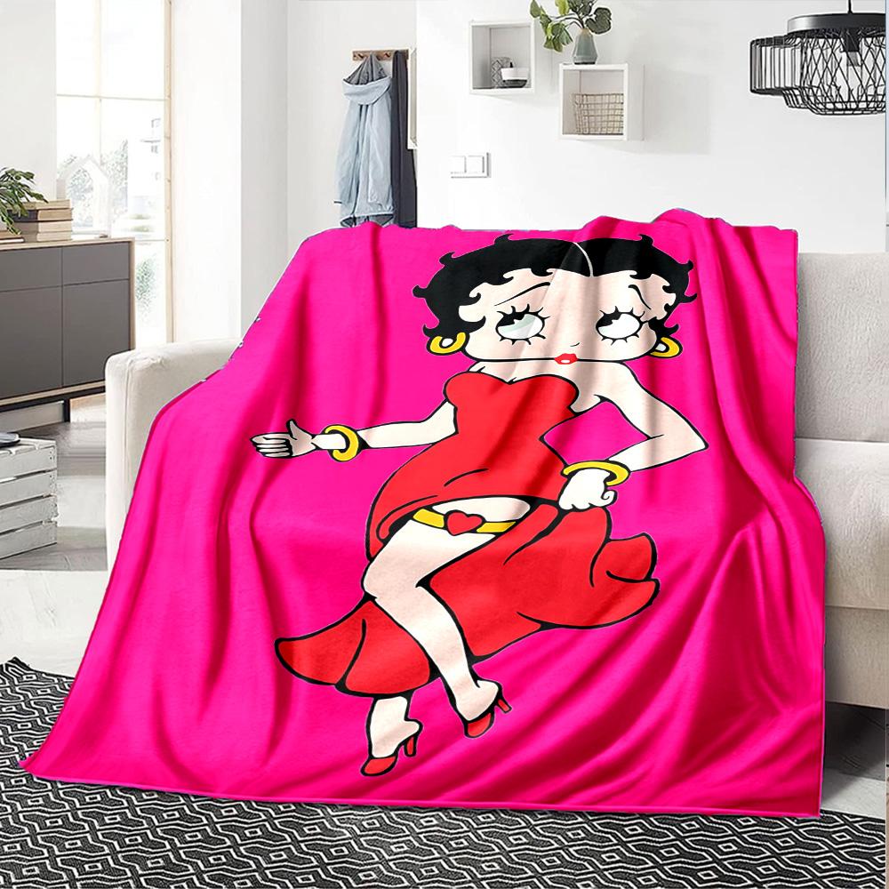 1pc Betty Boop Moon Flannel Blanket,Ultra Soft Warm Plush Throw for Home Bedroom Bed Sofa Cover Camping Picnic gift Y72430
