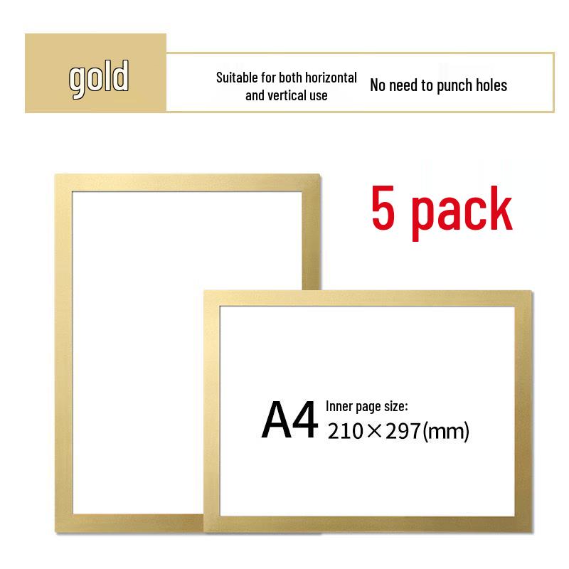 A4 Frosted Magnetic Loose-Leaf File Folders with Gold Border (5-Pack)