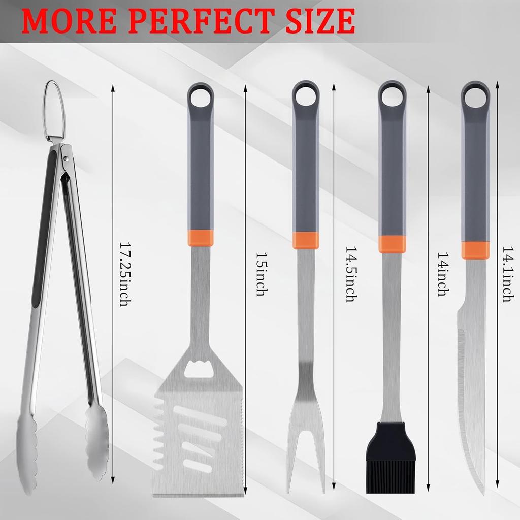 11-Piece BBQ Grill Tools Set with Tongs, Spatula, Apron & Bag, Stainless Steel Portable Kit for Camping, Gifts for Men Dad