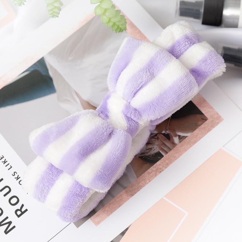 Cute Dot Striped Bowtie Hair Band Classic High Elastic Big Soft Coral Fleece Makeup Headbands For Women Washing Face Shower Spa