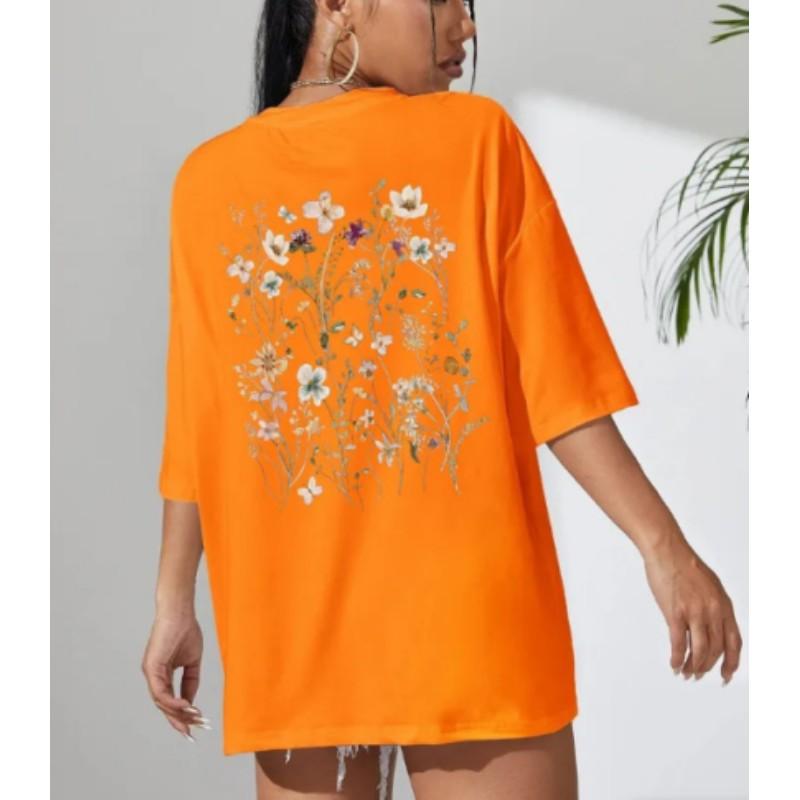 Women's Spring/Summer Fresh Print Short-Sleeve Top Breathable Loose-Fit Pullover T-Shirt