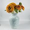 Celadon Cloud Glaze Ceramic Vase with Silk Daisy Flowers for Wedding Decorations
