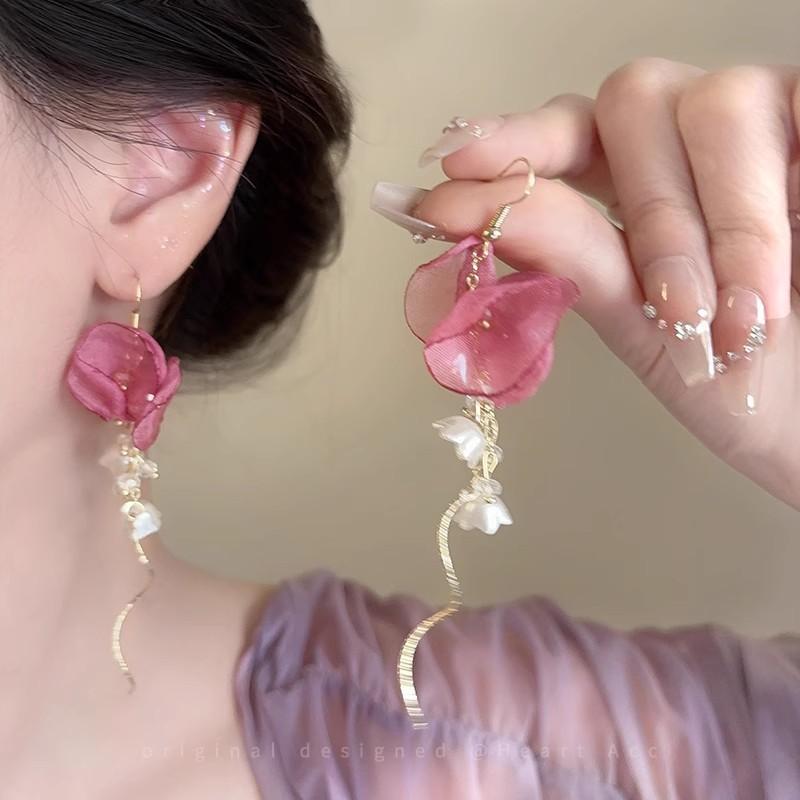 Vacation Style Dopamine Flower Earrings Women's Summer Sweet Temperament Versatile High-end Stud Earrings 925 Silver Needle Earrings