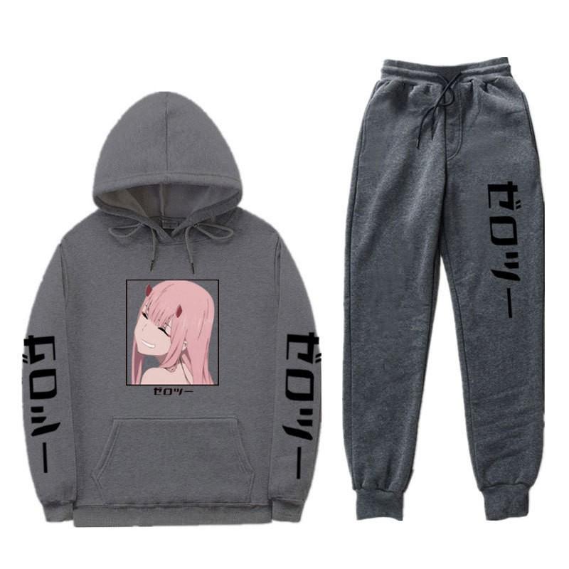 Unisex Anime-Inspired Hooded Sweatshirt Set With Fleece Lining Loose Fit Long Sleeve Top Pants Winter Casual Wear