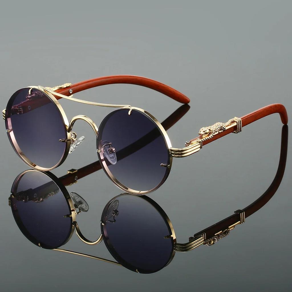 Steampunk Style Metal Sunglasses for Men with Cheetah Legs Women Luxury Brand UV400 Eye Protection Sunglasses Vintage Shades