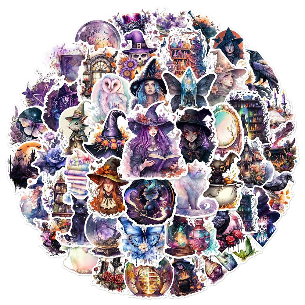 10/30/50pcs Vintage Gothic Magic Witch Cartoon Stickers Aesthetic Graffiti Sticker Water Bottle Phone Suitcase Decals Decoration
