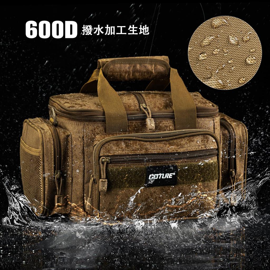 Goture Fishing Fishing Bag with Rod Waterproof Tackle Shoulder Multifunctional Fishing Large Fishing Gear Storage Bag for Hiking and Outdoor Khaki