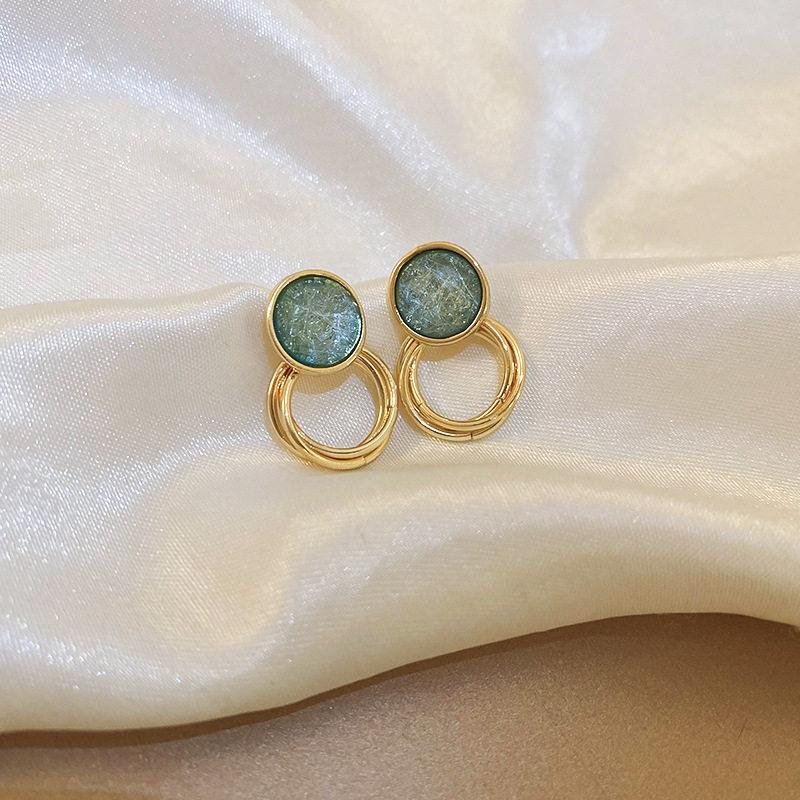 3 Colors Retro Brushed Round Stud Earrings for Women Temperament Rhinestones Ear Studs Trendy Charms Jewelry K1