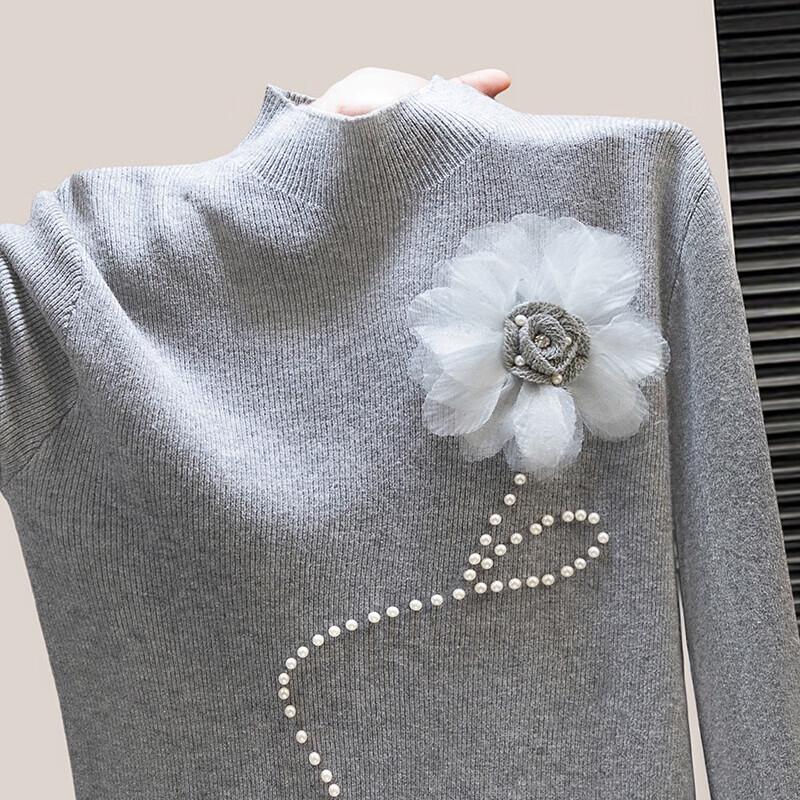 Sibaoshe Women's Mock Neck Embellished Long Sleeve Slim Fit Top
