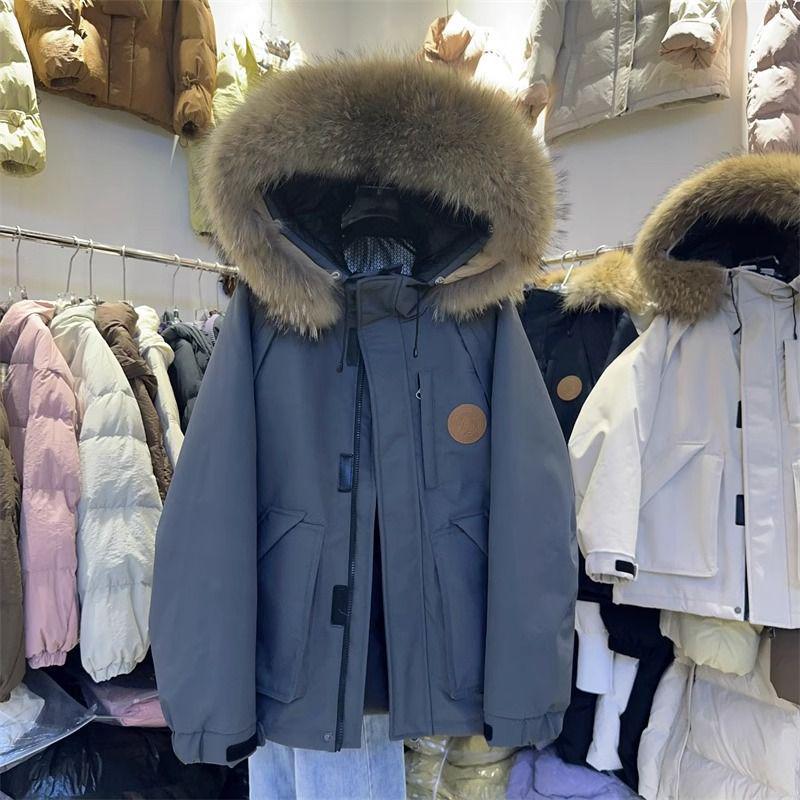 

Женская парка средней длины с меховым воротником для работы - Утепленное зимнее пальто из пуха белой утки Small