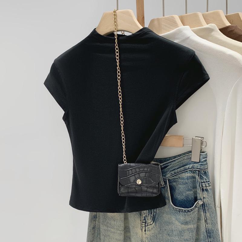 

Stylish Korean High Neck Short Sleeve T-Shirt - 2026 Slim Fit Women s Design XL чорний
