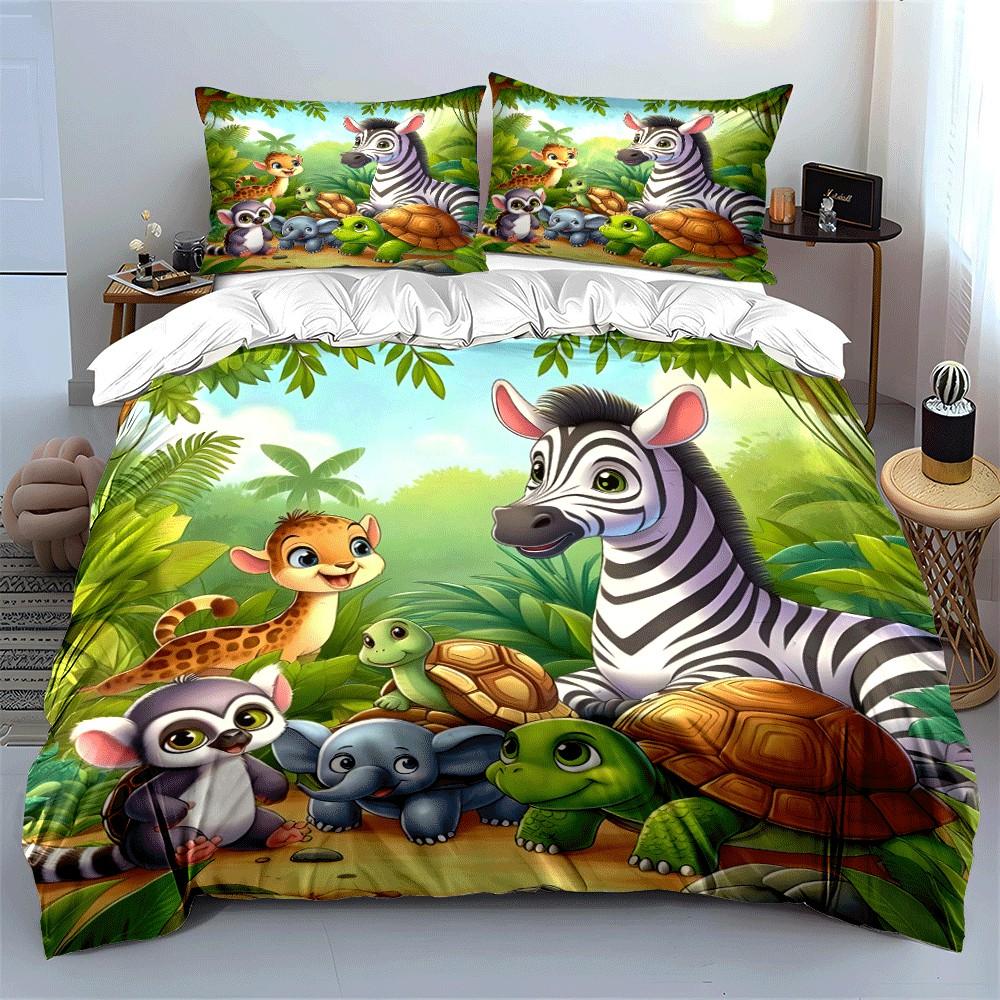 Jungle Animal Friends Playset Exquisite Three-Piece Bedding Set Gift For Kids And Adults