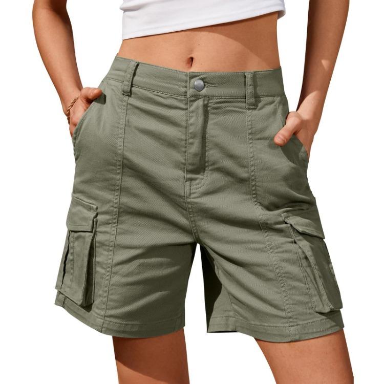 Women's Comfortable Casual Bermuda Cargo Shorts with Elastic Waist and 6 Pockets Knee Length Summer Long Shorts