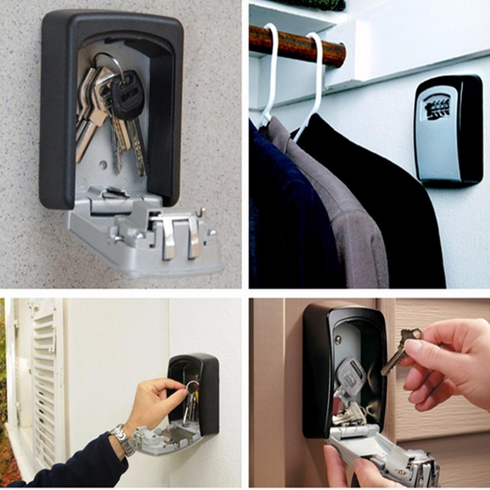 Aluminum Wall Mounted Key Lock Box 4 Digit Code Storage Safe Gray 11.5x9.5x3.9cm