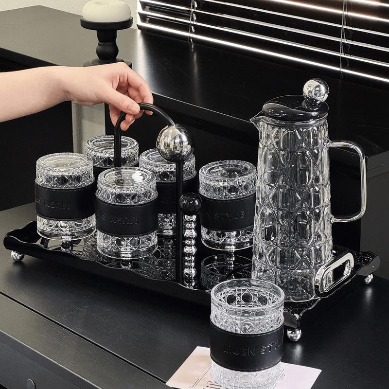 ONYLM Luxury Tempered Glass Water Cup Set with Creative Holder