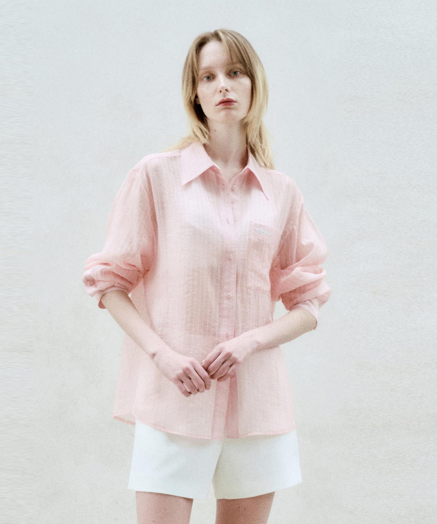 Rie Striped Sheer Shirts Peach Peach/S_M